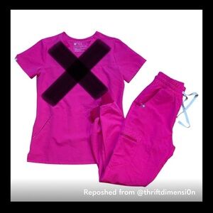 Figs Technical Collection XXS Shocking Pink Scrub High Waisted Joggers